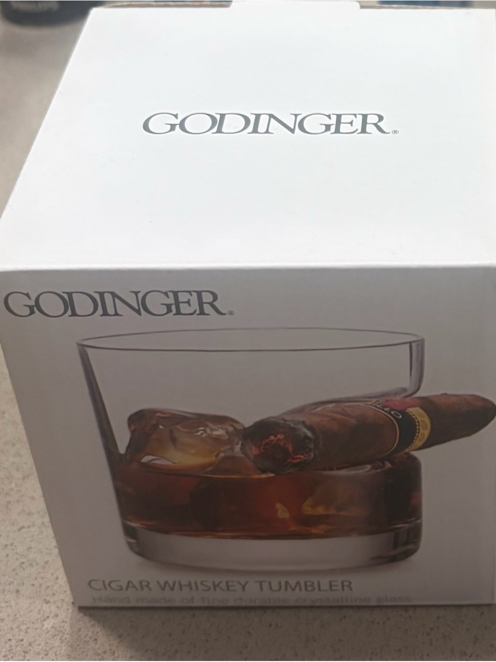 Godinger Clear Glass Cigar Whiskey Tumbler with Brown Cigar Accent